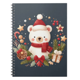 Cuaderno Navidades/oso de invierno en corona de flores