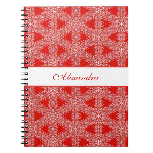 Cuaderno Navidades Patrón copo de nieve Rojo personalizado (Frente)