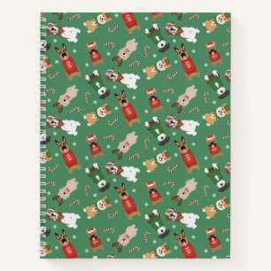 Cuaderno Navidades Patrón de perros Rojo Verde