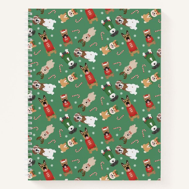 Cuaderno Navidades Patrón de perros Rojo Verde (Anverso)