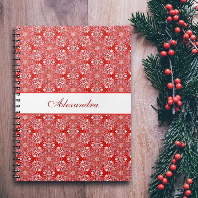 Cuaderno Navidades Patrón rojo Copo de nieve personalizado (Subido por el creador)