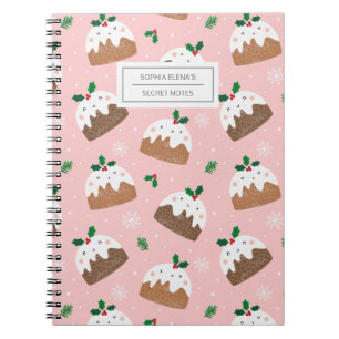 Cuaderno Navidades pequeños puddings en un portátil rosa cl