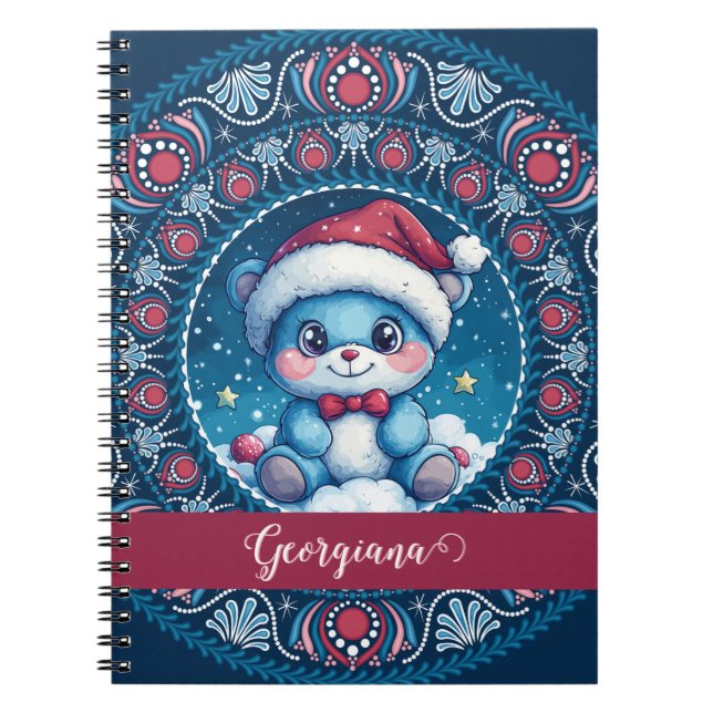 Cuaderno Navidades personalizados Kawaii Bear Dot Mandala (Frente)
