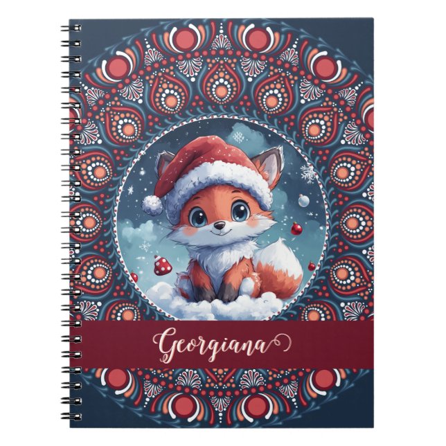 Cuaderno Navidades personalizados Kawaii Fox Dot Mandala (Frente)