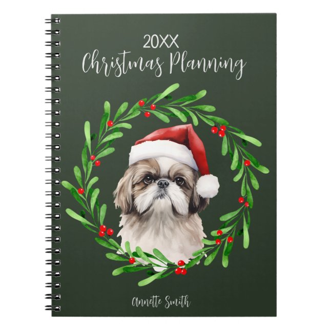 Cuaderno Navidades planeando cachorro de perro Shih Tzu (Frente)