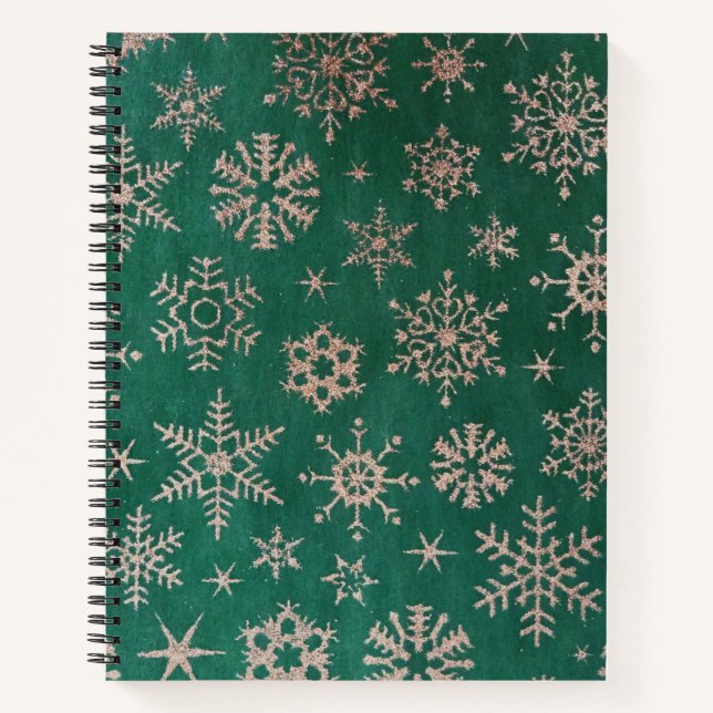 Cuaderno Navidades portátiles en la nieve verde y dorada (Anverso)