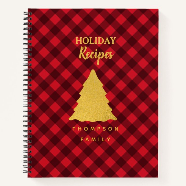 Cuaderno Navidades Recetas familiares rojas y negras de búf (Anverso)
