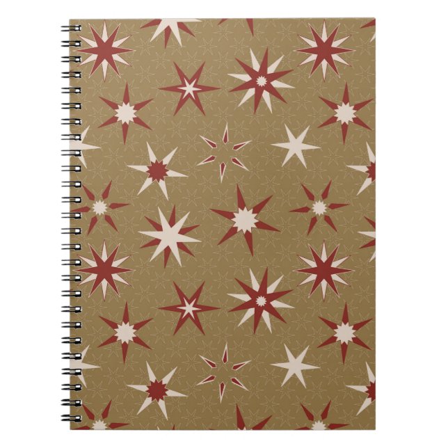 Cuaderno Navidades Red Geo Stars - en patrón oro. (Frente)