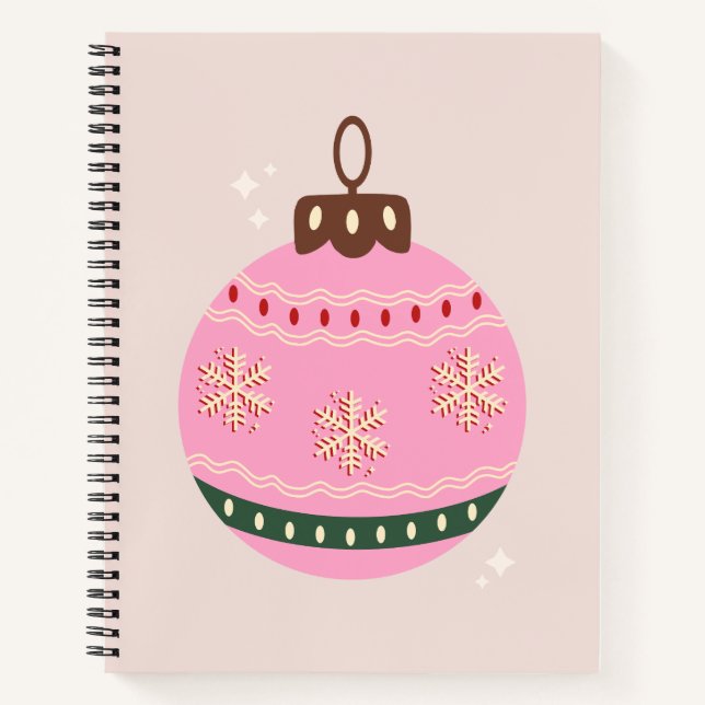 Cuaderno Navidades retro bauble fiesta rosada (Anverso)