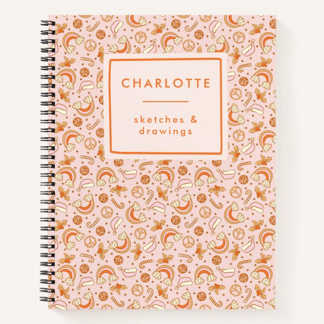 Cuaderno Navidades Retro Rosa Cute Personalizado Disco (Anverso)