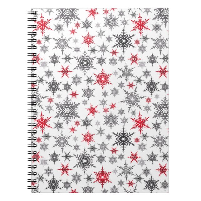 Cuaderno Navidades, rojo, blanco, copos de nieve, invierno, (Frente)