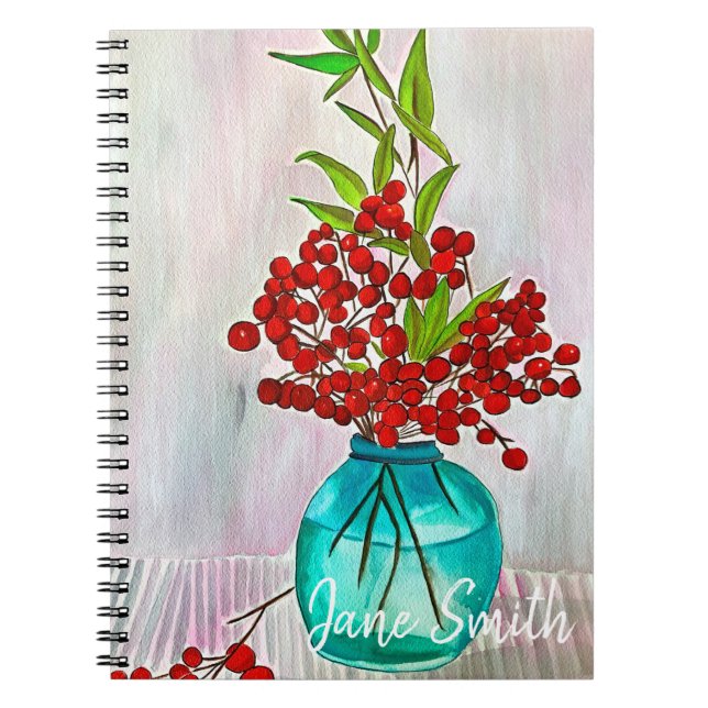 Cuaderno Navidades rojos Berries acuarela arte fino (Frente)