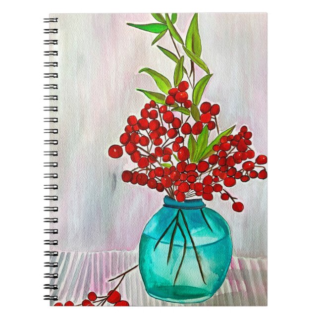 Cuaderno Navidades rojos Berries acuarela arte fino (Frente)