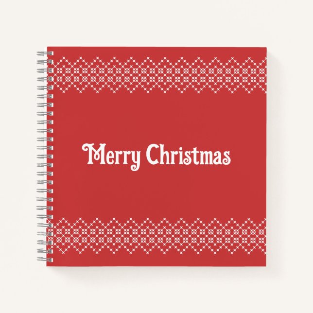 Cuaderno Navidades rojos bordan arte de copos de nieve (Anverso)