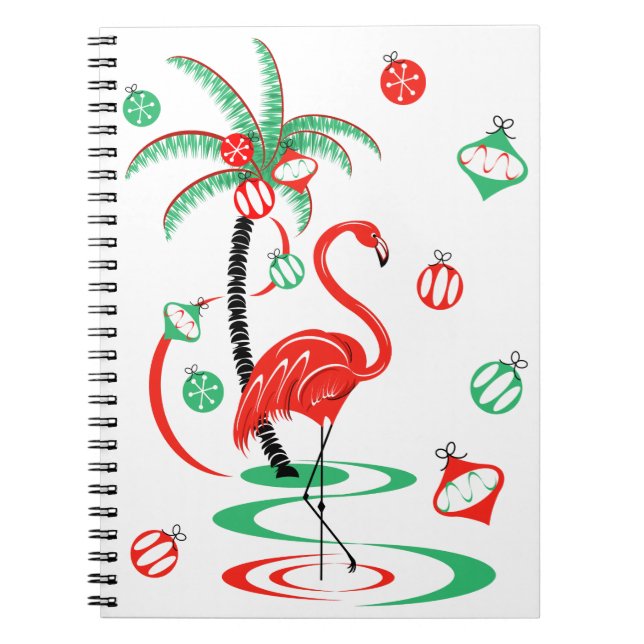 Cuaderno Navidades rojos Flamingo Baubles bloc de notas (Frente)