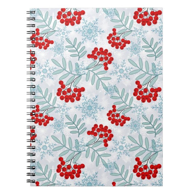 Cuaderno Navidades, Rowan, rojo, blanco, copos de nieve (Frente)
