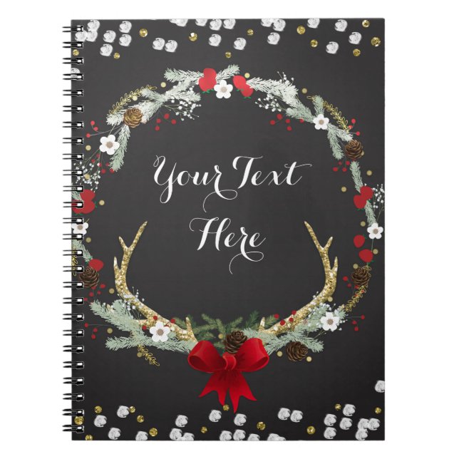 Cuaderno Navidades rusos Antler Wreath Personalizado de vac (Frente)