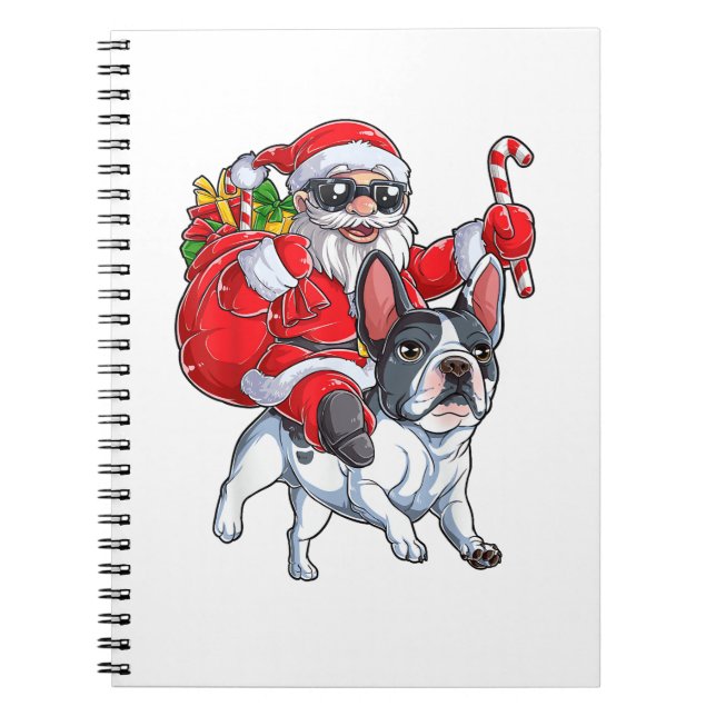 Cuaderno Navidades Santa Claus viajando en Bulldog francés  (Frente)