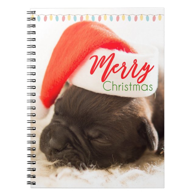 Cuaderno Navidades se pug en Santa Hat con luces Navidades (Frente)
