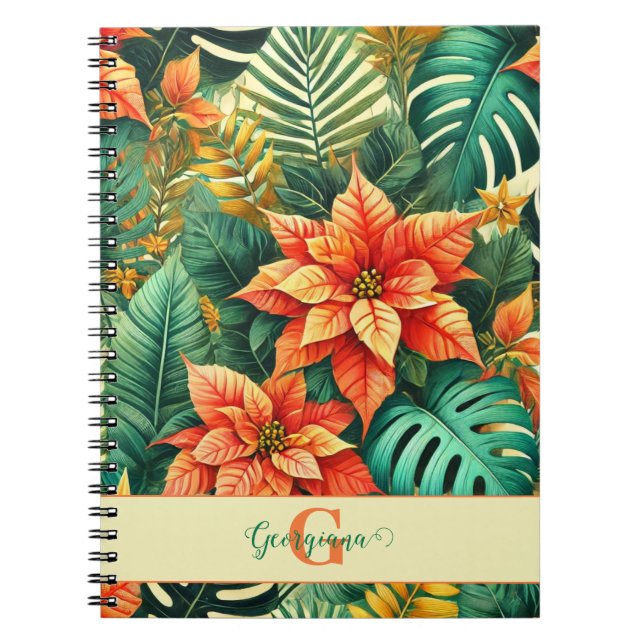 Cuaderno Navidades tropicales vibrantes personalizados Poin (Frente)