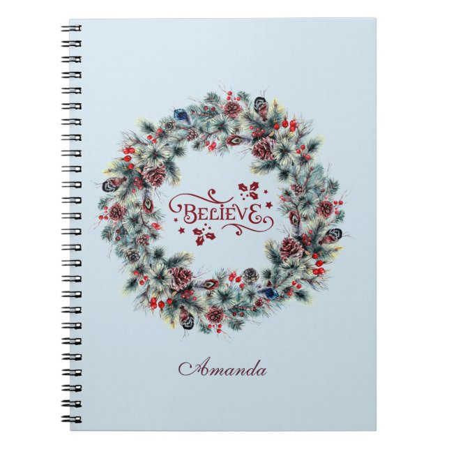 Cuaderno Navidades Wreath CREE monograma de tipografía (Frente)