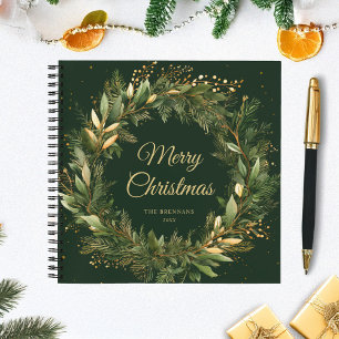 Cuaderno Navidades Wreath Green Gold Elegante
