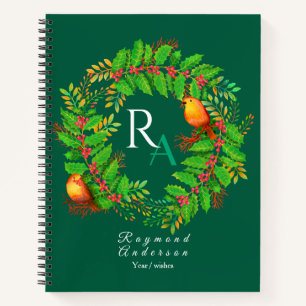 Cuaderno Navidades Wreath Monogram Hunter Green