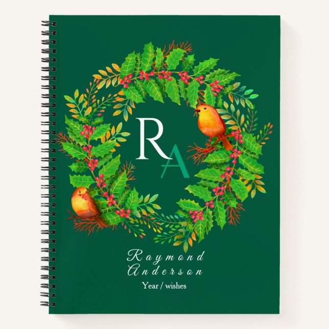 Cuaderno Navidades Wreath Monogram Hunter Green (Anverso)