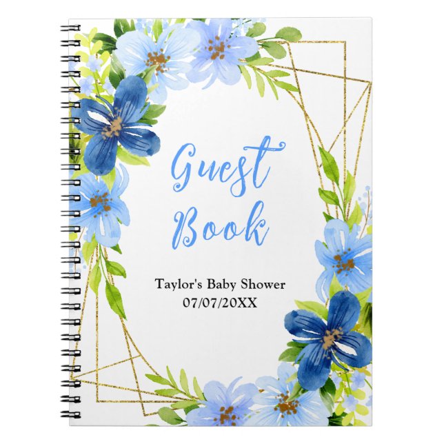 Cuaderno Navy and Baby Blue Floral Baby Shower Guest Book (Frente)