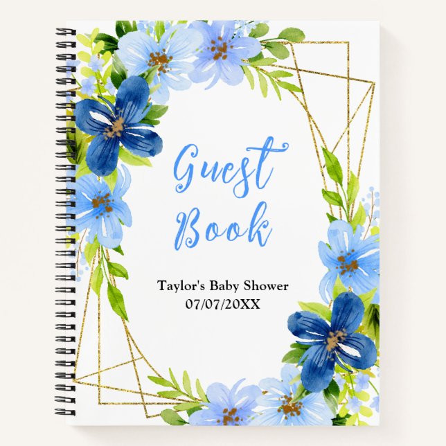 Cuaderno Navy and Baby Blue Floral Baby Shower Guest Book (Anverso)