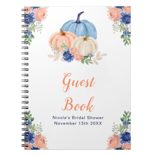 Cuaderno Navy Blue and Blush Floral Pumpkins Bridal Shower (Frente)