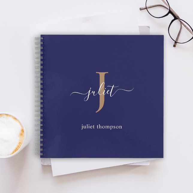 Cuaderno Navy Blue Gold Monogram Simple Minimalist Chic (Subido por el creador)