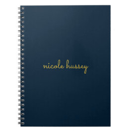 Cuaderno Navy Blue Gold Script  | Stylish Monogram Modern