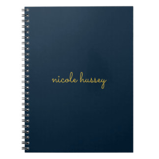 Cuaderno Navy Blue Gold Script | Stylish Monogram Modern