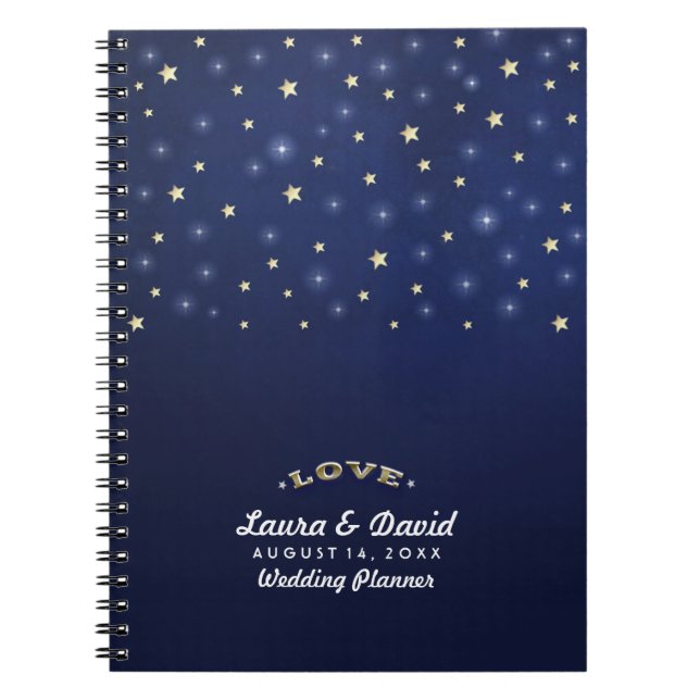 Cuaderno Navy Blue Gold y White Stars AMAN la boda personal (Frente)