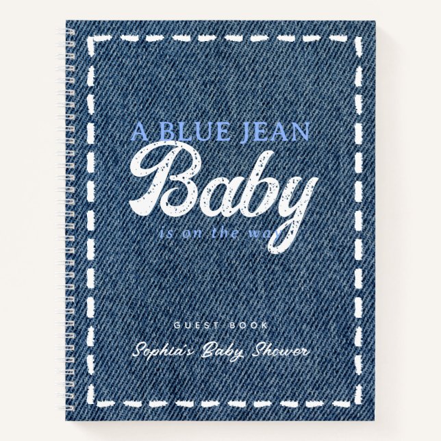 Cuaderno Navy Blue Jean Baby Boy Baby Shower Guest Book (Anverso)