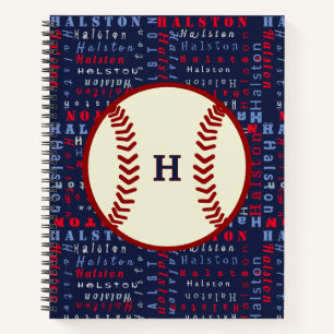 Cuaderno Navy Blue Monograma Nombre Regalos Niños Béisbol N