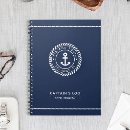 Cuaderno Navy Blue Nautical Anchor Nombre del barco Registr