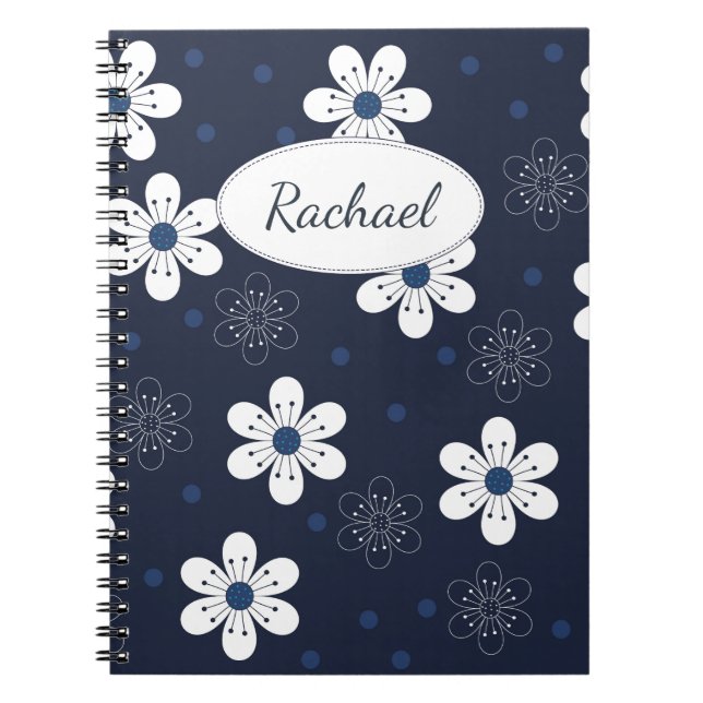 Cuaderno Navy Blue Pretty Floral Personalised (Frente)