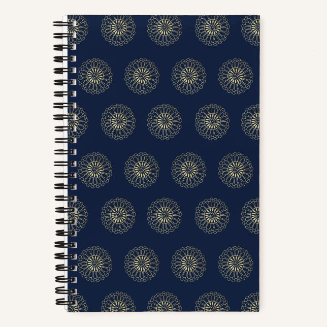 Cuaderno Navy | Golden Zinnia Flower Medallions (Anverso)
