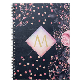 Cuaderno Navy Rosegold Monograma Regalos Girona Floral Rosa