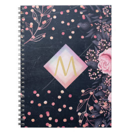 Cuaderno Navy Rosegold Monograma Regalos Girona Floral Rosa