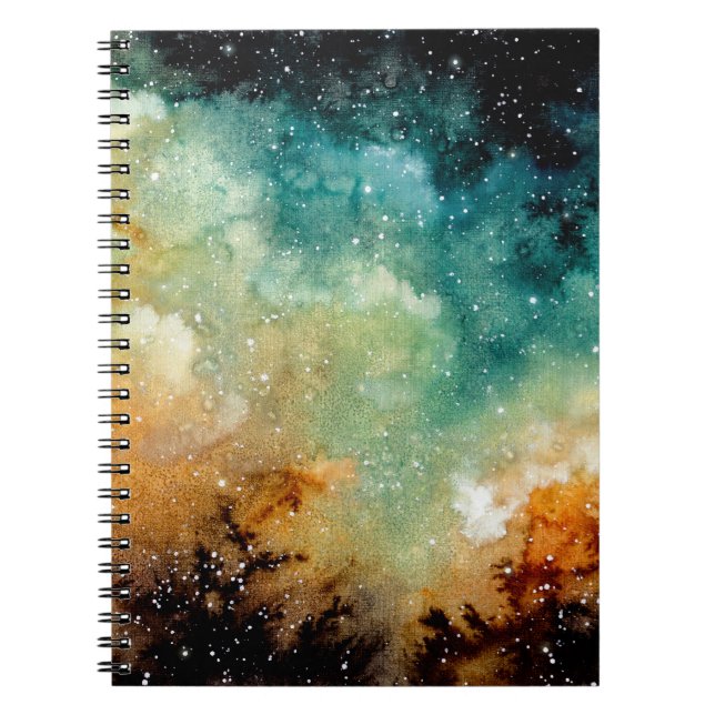 Cuaderno Nebulosa amarillo brillante, cielo oscuro acuarela (Frente)
