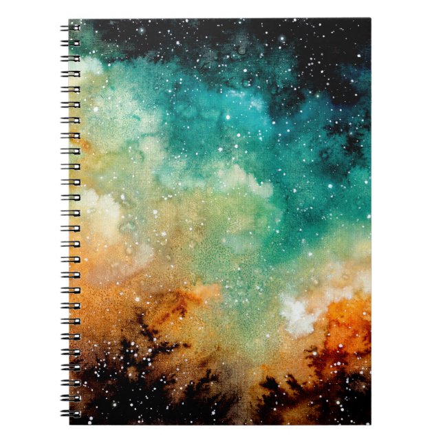 Cuaderno Nebulosa amarillo brillante, estrellas y seda colo (Frente)