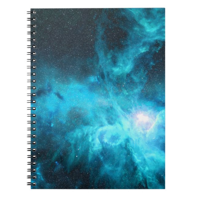 Cuaderno Nebulosa de origen, luz azul, astronomía. (Frente)