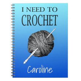 Cuaderno Necesito crochet, fondo azul, con tu nombre