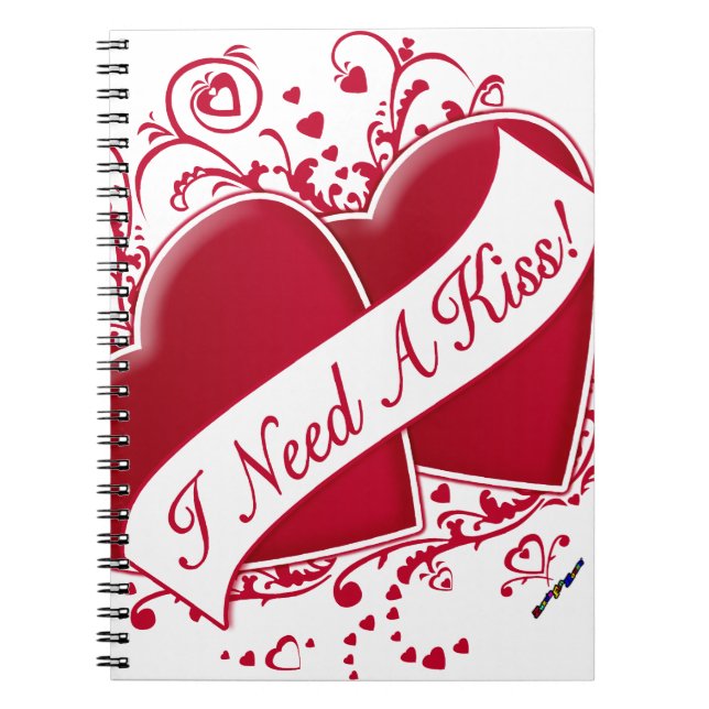Cuaderno ¡Necesito un beso! Corazones rojos (Frente)