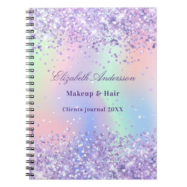 Cuaderno Negocio de nombre holográfico lavanda violeta (Frente)