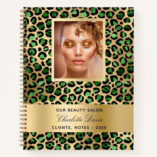 Cuaderno Negocio de salón de belleza de leopardo dorado ver (Anverso)