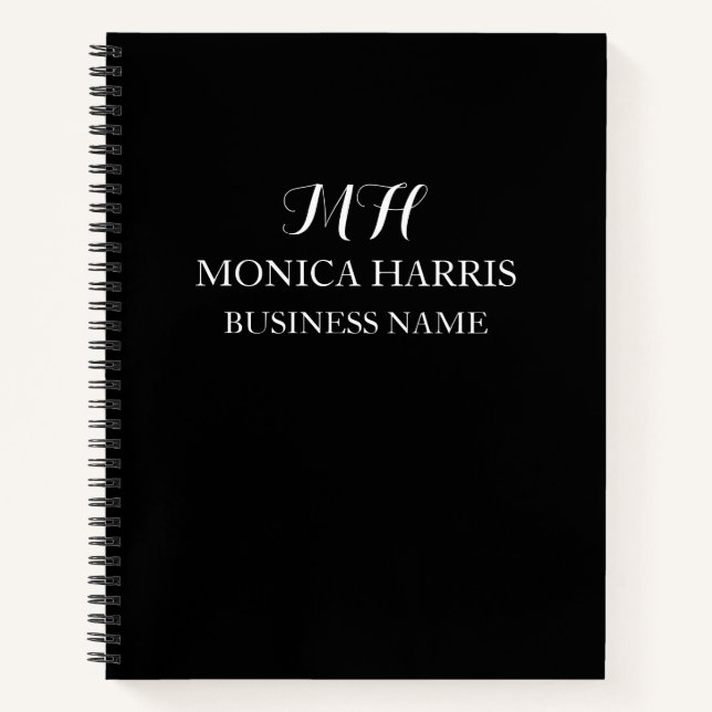 Cuaderno Negocio inicial de monograma negro profesional (Anverso)